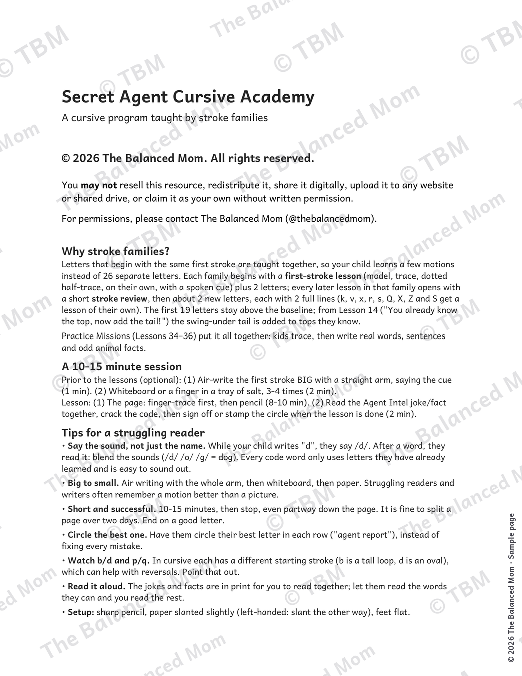 Secret Agent Cursive Academy copyright page